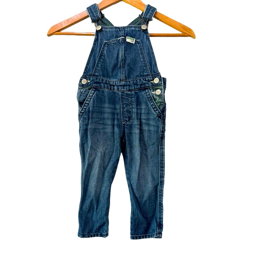 Zara Baby Toddler Denim Bib Overalls‎ Plaid Inside Detail Size 12-18 Months